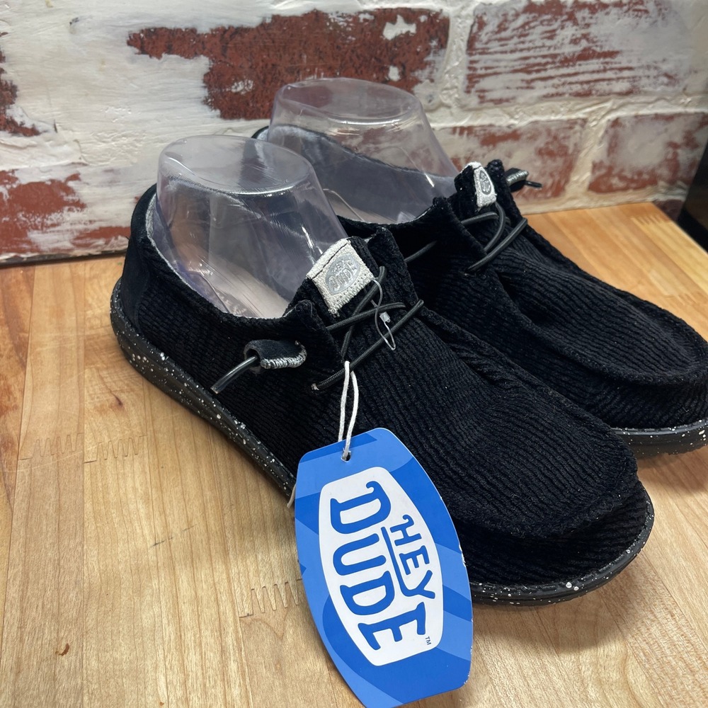 Hey Dude Wendy Wave Corduroy Black Slip On Loafers 40195-001 Womens 8